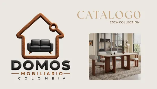 Portada del catálogo de mobiliario DOMOS Colombia, colección 2026